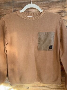 Zara Camel/Tan Crewneck Sweater with Chest Pocket